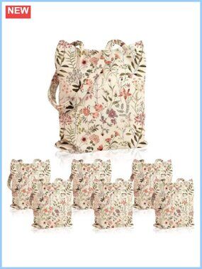 Corduroy Tote Bag Set Vintage Floral Print Magnetic Closure Large Capacity